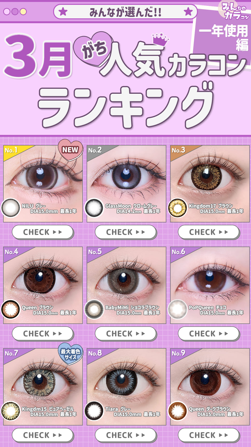 26年3月人気カラコンランキング1年使用編