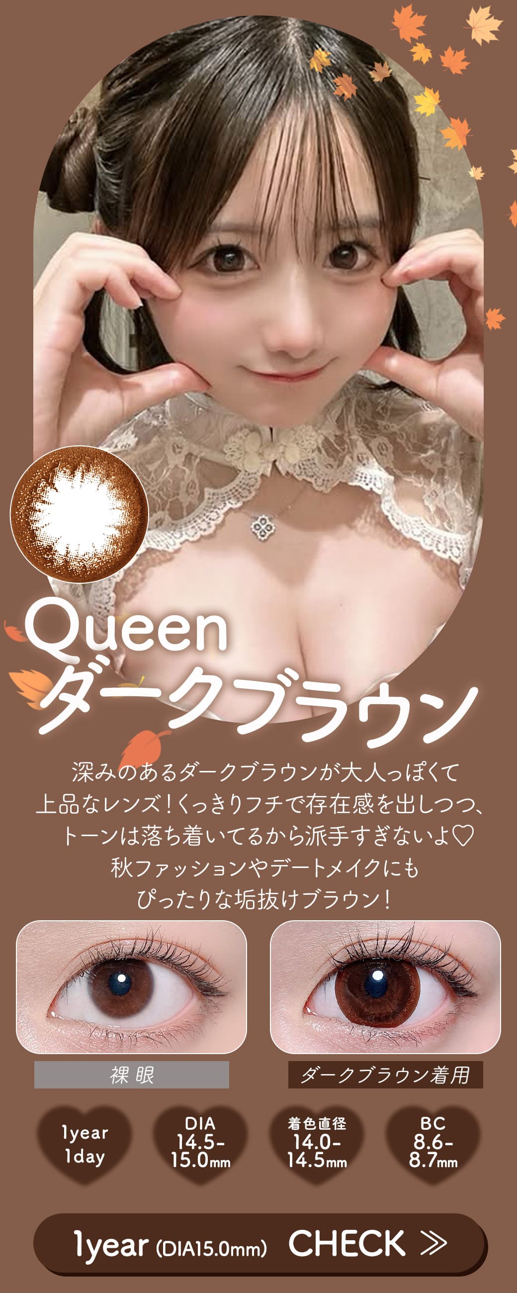 Queenダークブラウン1年DIA15.0mm