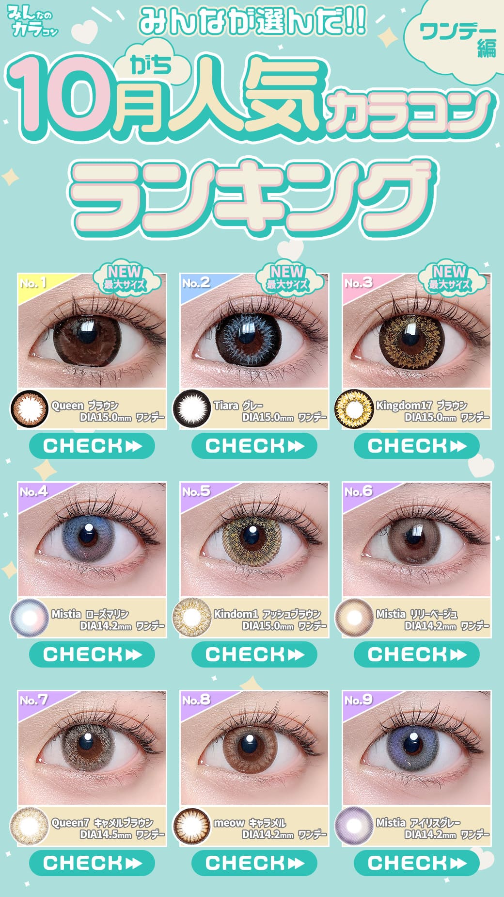 25年10月人気カラコンランキングワンデー編