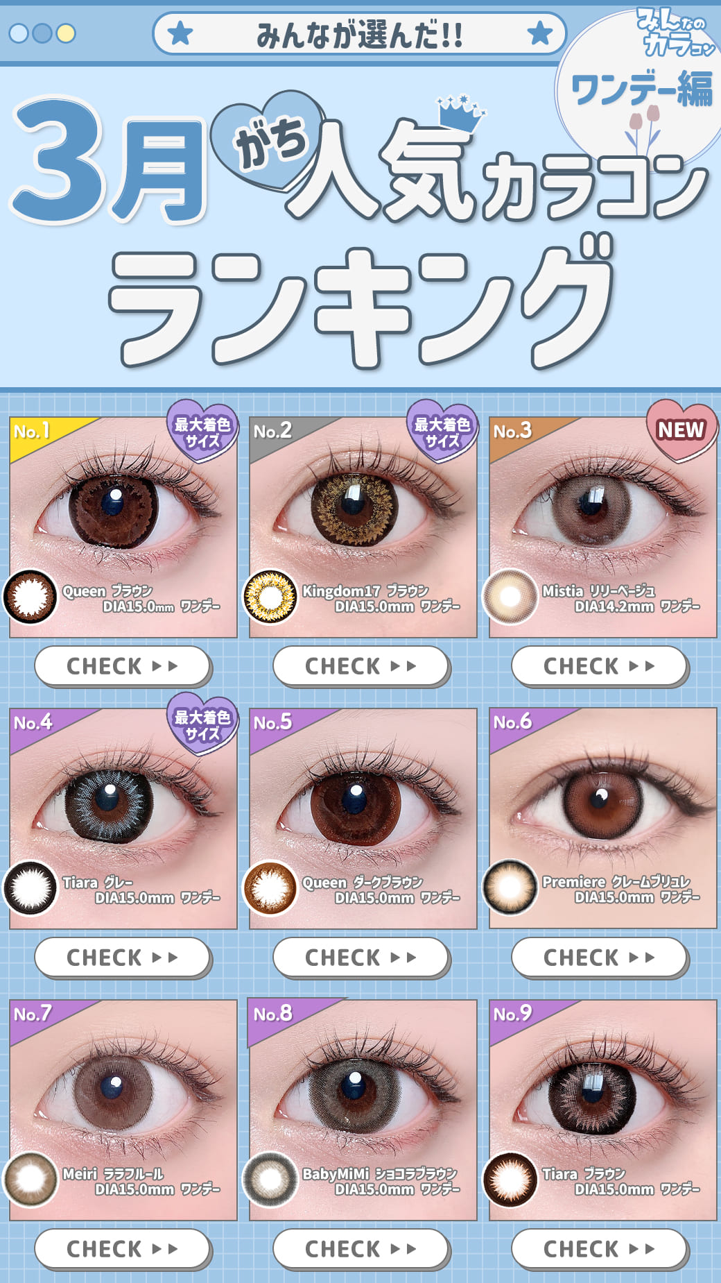 26年3月人気カラコンランキング1day編